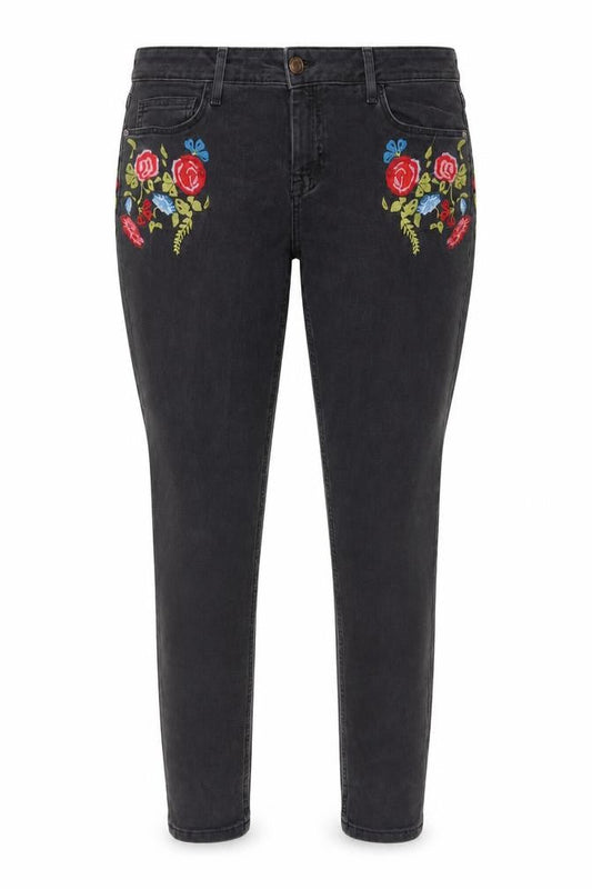 Front view of Denim & Co. women’s grey cotton skinny jeans, size UK 12, 27-inch leg regular button