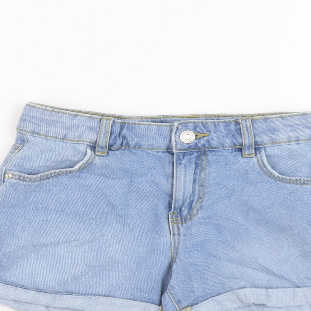 Denim & Co. Girls Blue Cotton Hot Pants Shorts Size 10-11 Years Regular Zip