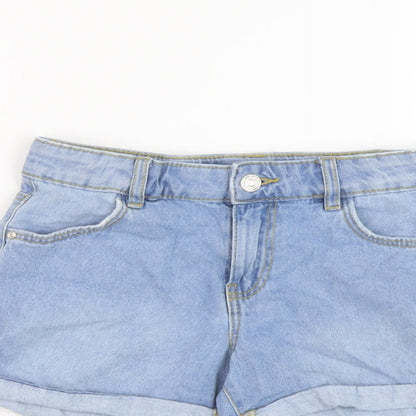 Denim & Co. Girls Blue Cotton Hot Pants Shorts Size 10-11 Years Regular Zip