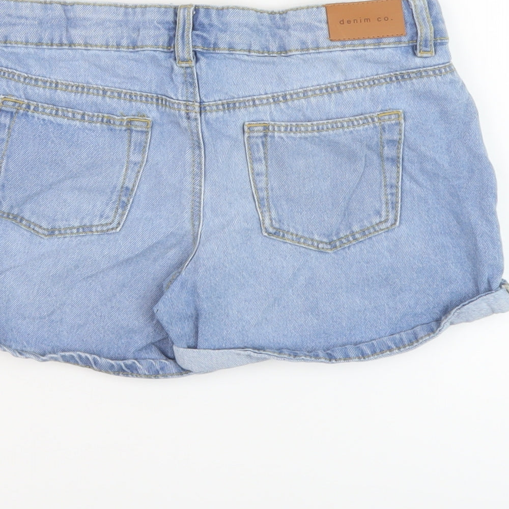 Denim & Co. Girls Blue Cotton Hot Pants Shorts Size 10-11 Years Regular Zip