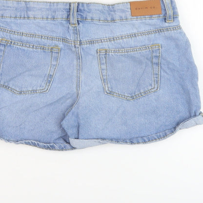 Denim & Co. Girls Blue Cotton Hot Pants Shorts Size 10-11 Years Regular Zip