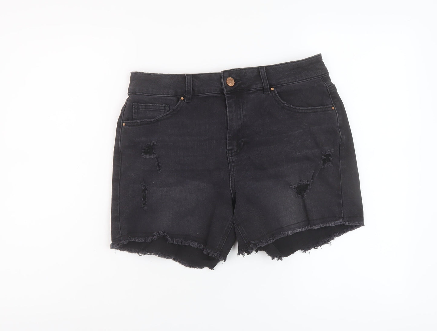 Simply Be Womens Black Cotton Mom Shorts Size 12 L5 in Regular Button