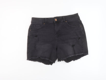 Simply Be Womens Black Cotton Mom Shorts Size 12 L5 in Regular Button