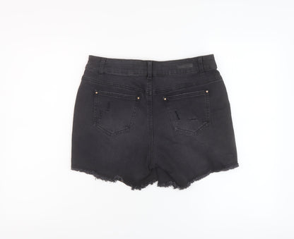 Simply Be Womens Black Cotton Mom Shorts Size 12 L5 in Regular Button