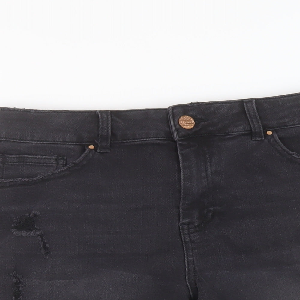 Simply Be Womens Black Cotton Mom Shorts Size 12 L5 in Regular Button