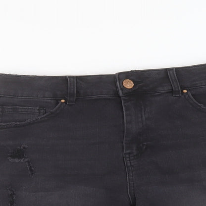 Simply Be Womens Black Cotton Mom Shorts Size 12 L5 in Regular Button