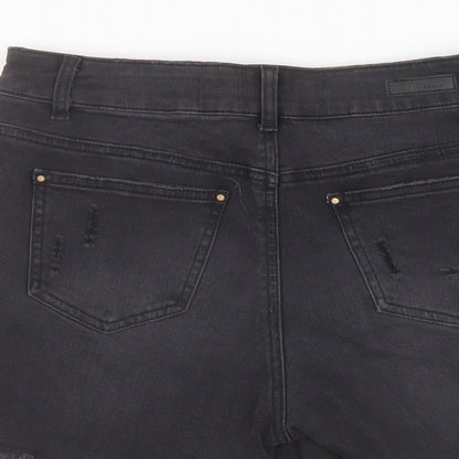 Simply Be Womens Black Cotton Mom Shorts Size 12 L5 in Regular Button