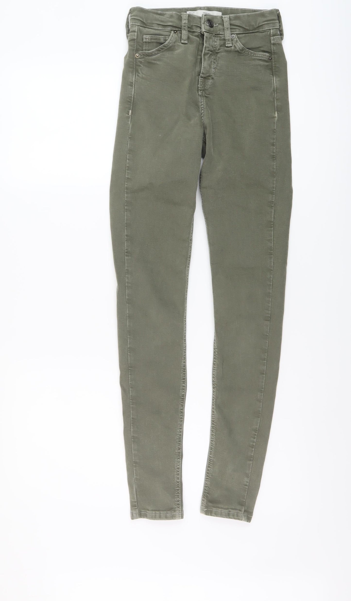 Topshop Womens Green Cotton Skinny Jeans Size 24 in L29 in Regular Button