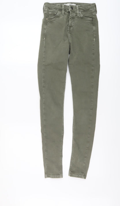 Topshop Womens Green Cotton Skinny Jeans Size 24 in L29 in Regular Button
