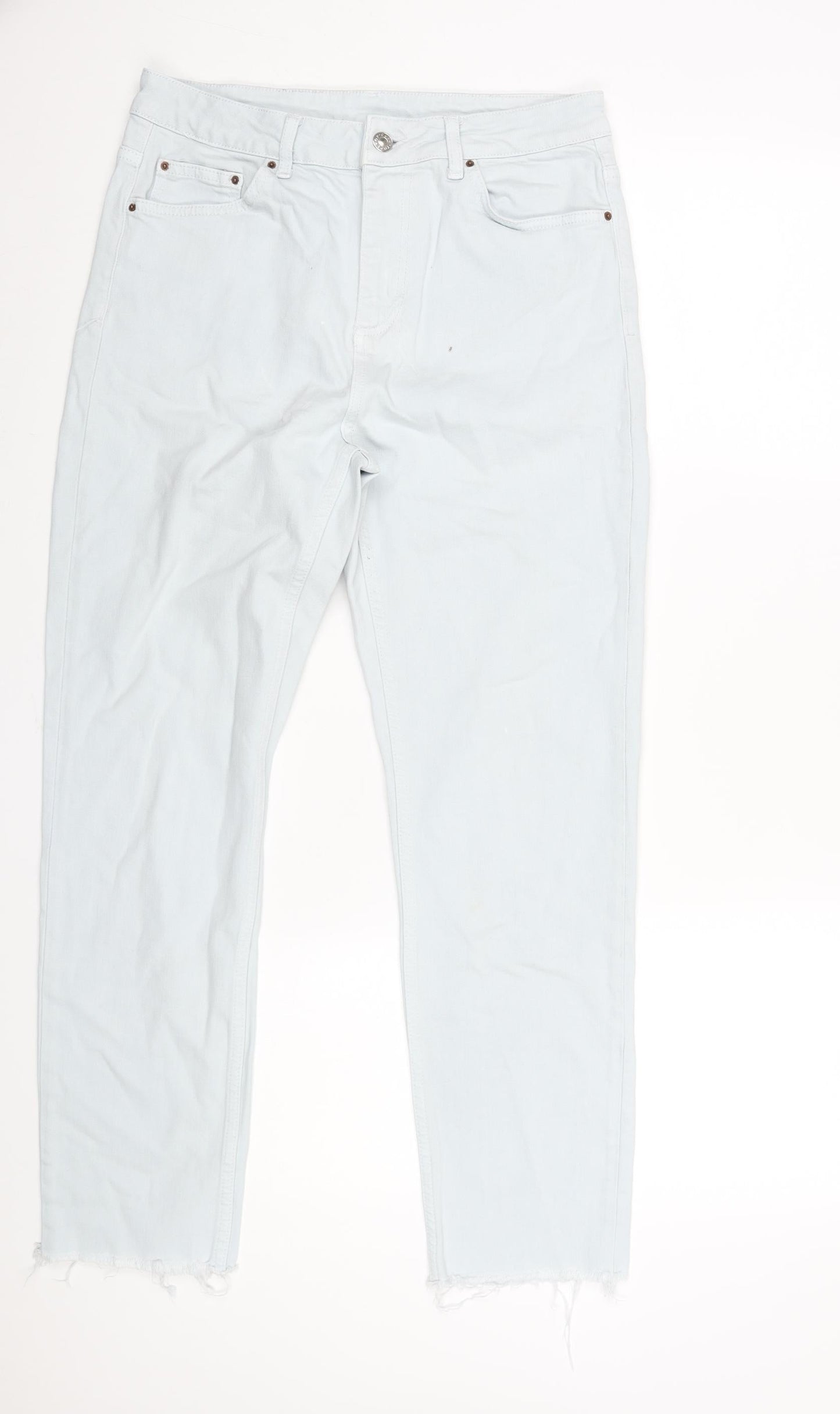 Topshop Womens Blue Cotton Mom Jeans Size 30 in L32 in Regular Zip - Raw Hem