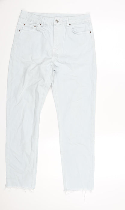Topshop Womens Blue Cotton Mom Jeans Size 30 in L32 in Regular Zip - Raw Hem
