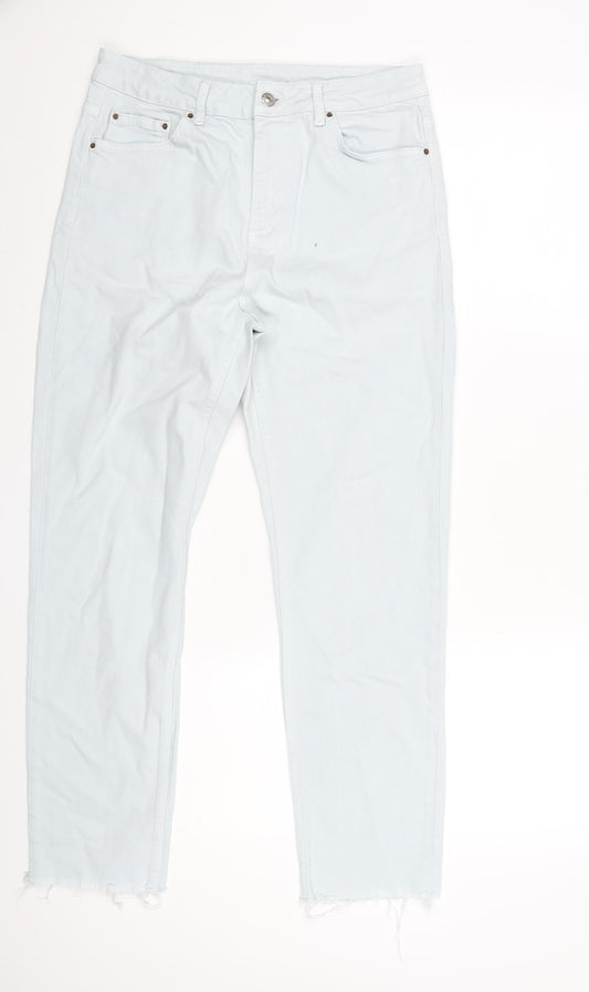 Topshop Womens Blue Cotton Mom Jeans Size 30 in L32 in Regular Zip - Raw Hem