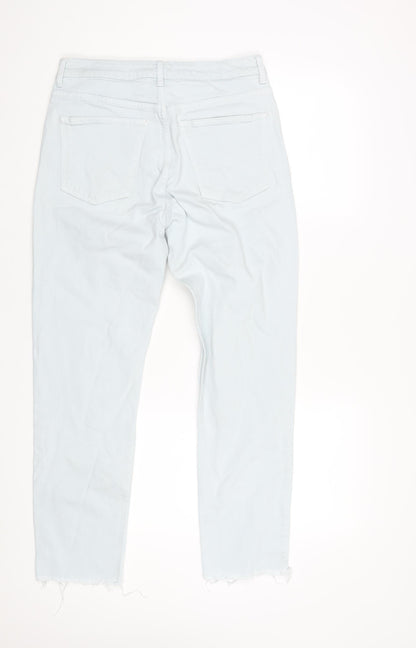 Topshop Womens Blue Cotton Mom Jeans Size 30 in L32 in Regular Zip - Raw Hem