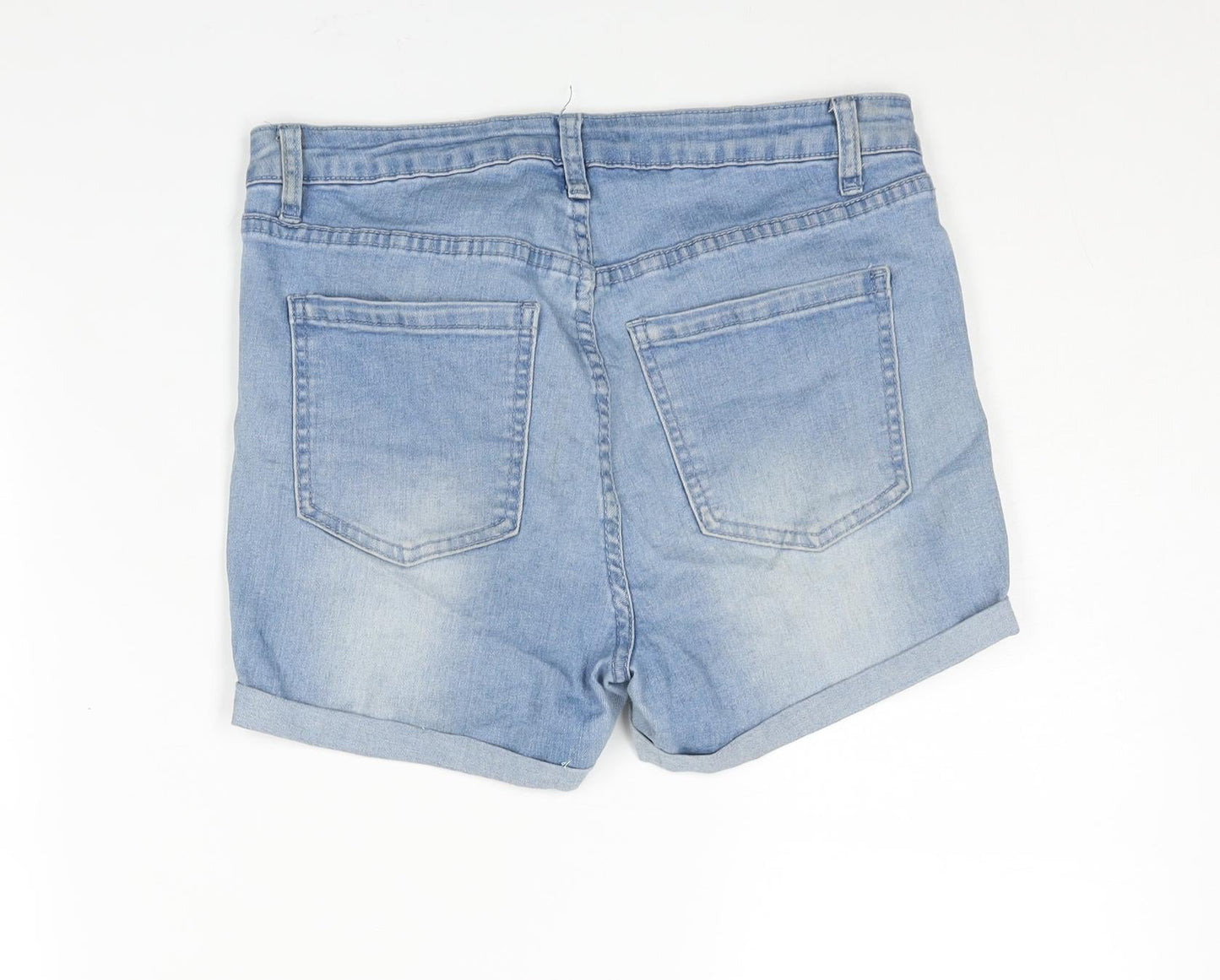 News Womens Blue Cotton Boyfriend Shorts Size 10 Regular Zip - Distressed