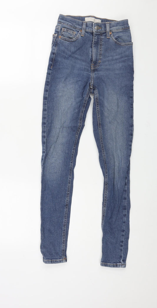 Topshop Womens Blue Cotton Skinny Jeans Size 24 in L32 in Regular Zip
