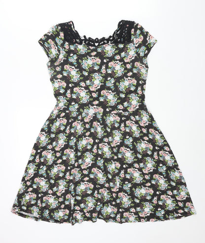 Select Womens Multicoloured Floral Viscose A-Line Size 12 Scoop Neck Pullover - Lace Back Detail
