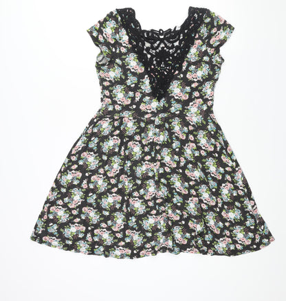 Select Womens Multicoloured Floral Viscose A-Line Size 12 Scoop Neck Pullover - Lace Back Detail