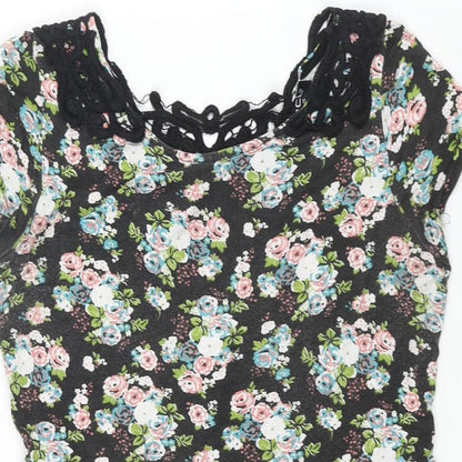 Select Womens Multicoloured Floral Viscose A-Line Size 12 Scoop Neck Pullover - Lace Back Detail
