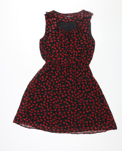 Quiz Womens Black Geometric Polyester A-Line Size 12 V-Neck Pullover - Frill Bow