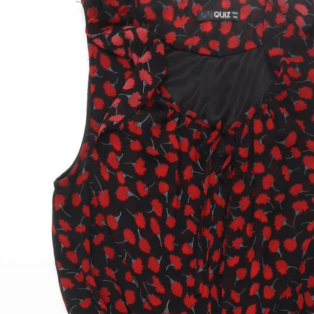 Quiz Womens Black Geometric Polyester A-Line Size 12 V-Neck Pullover - Frill Bow