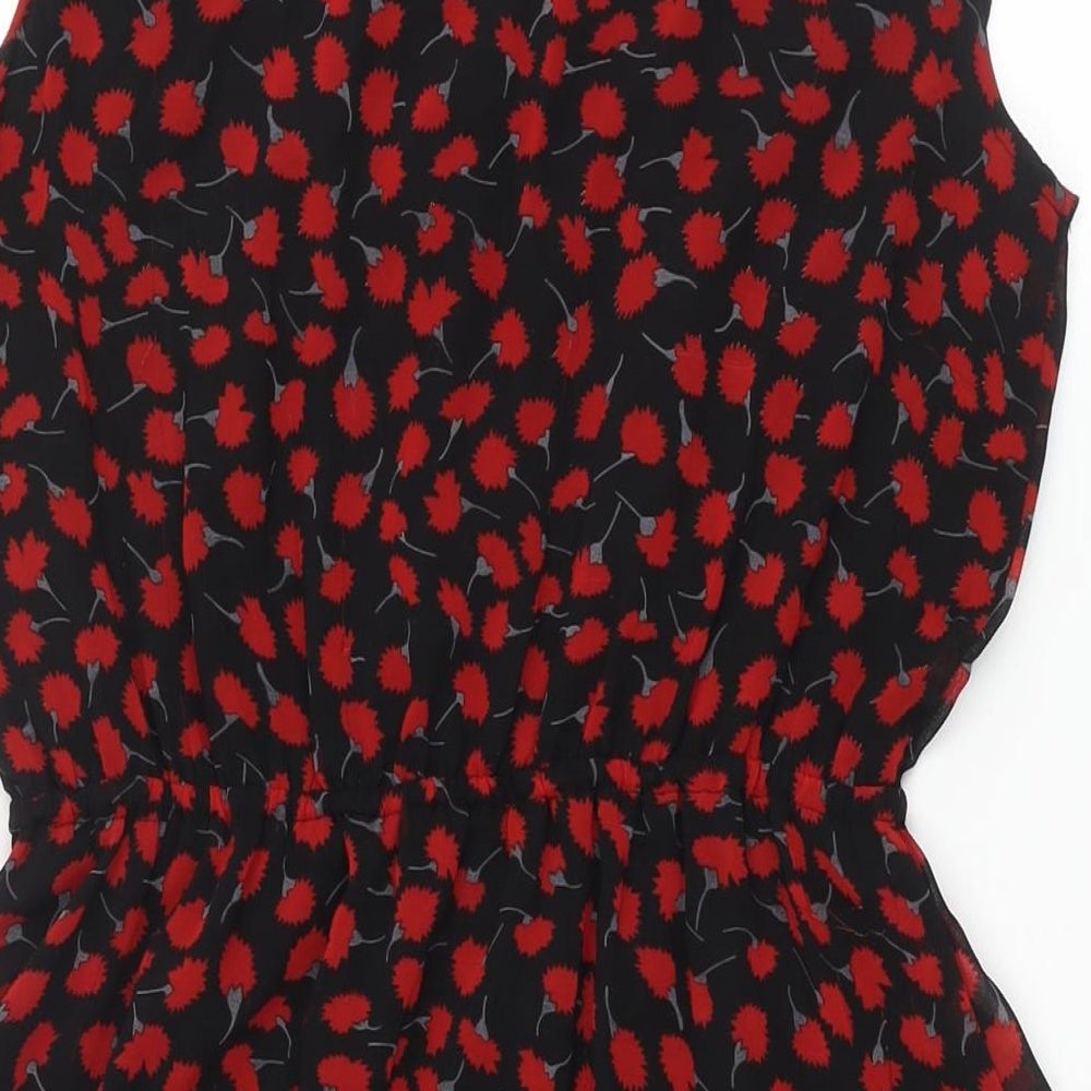 Quiz Womens Black Geometric Polyester A-Line Size 12 V-Neck Pullover - Frill Bow