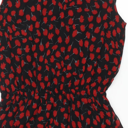 Quiz Womens Black Geometric Polyester A-Line Size 12 V-Neck Pullover - Frill Bow