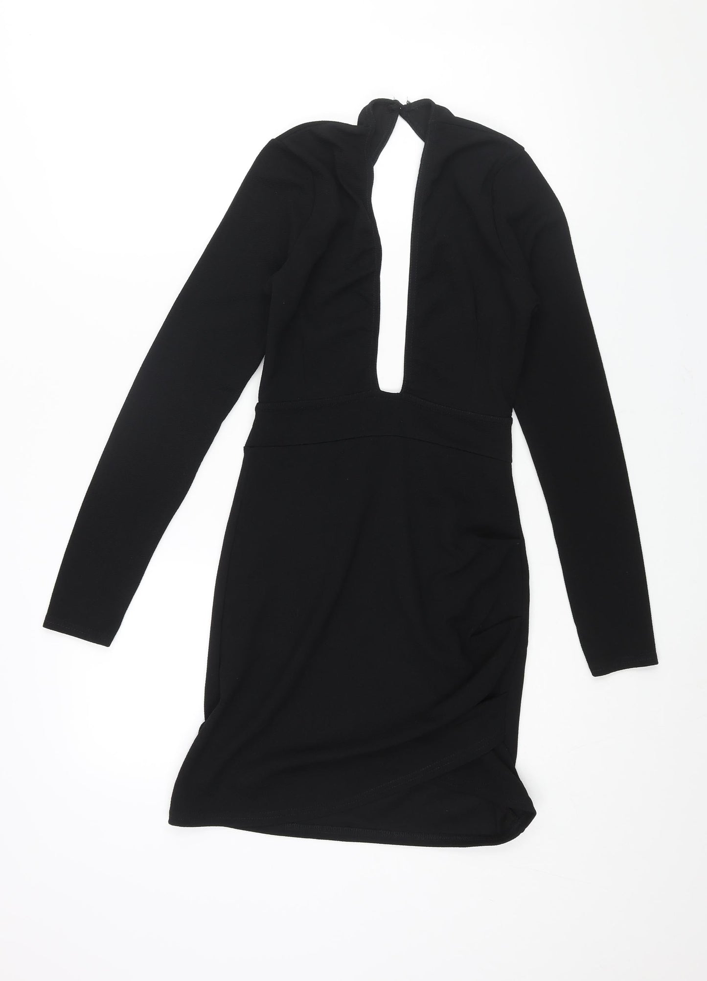 PRETTYLITTLETHING Womens Black Polyester Mini Size 8 V-Neck Button - Backless