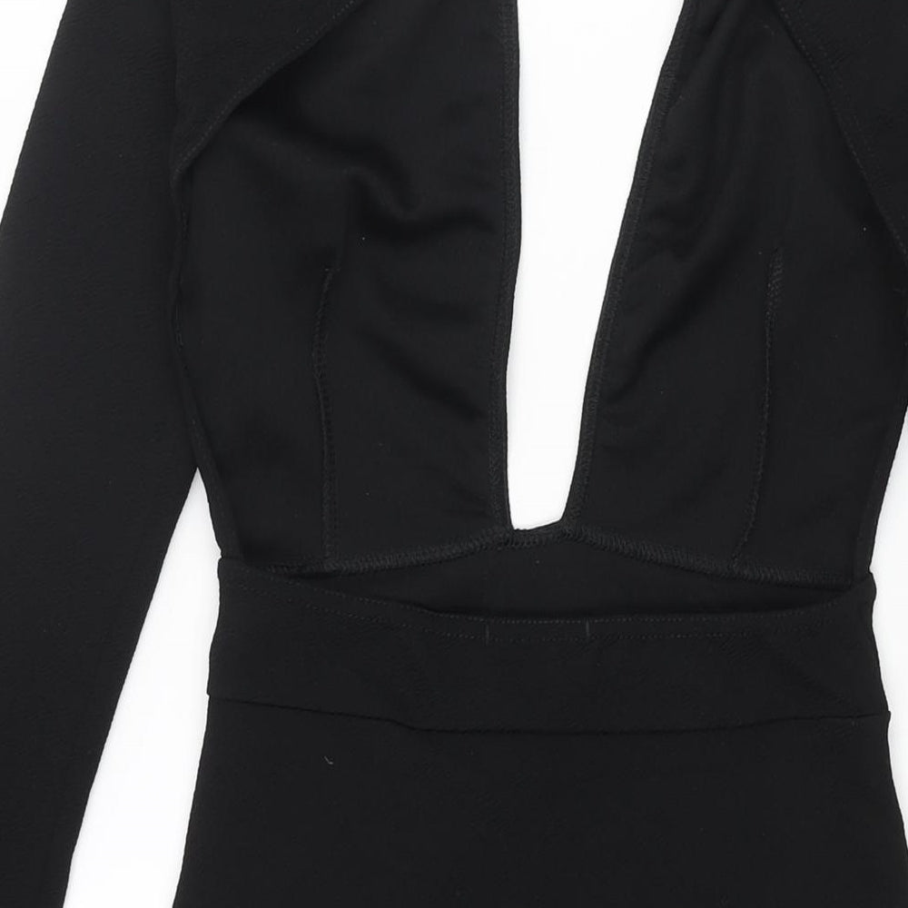 PRETTYLITTLETHING Womens Black Polyester Mini Size 8 V-Neck Button - Backless