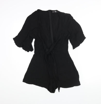 Missguided Womens Black Polyester Playsuit One-Piece Size 6 Zip - Tie Detail
