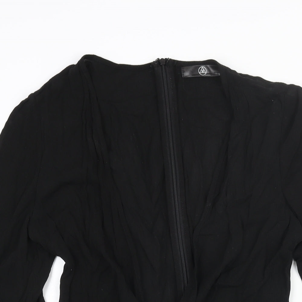 Missguided Womens Black Polyester Playsuit One-Piece Size 6 Zip - Tie Detail