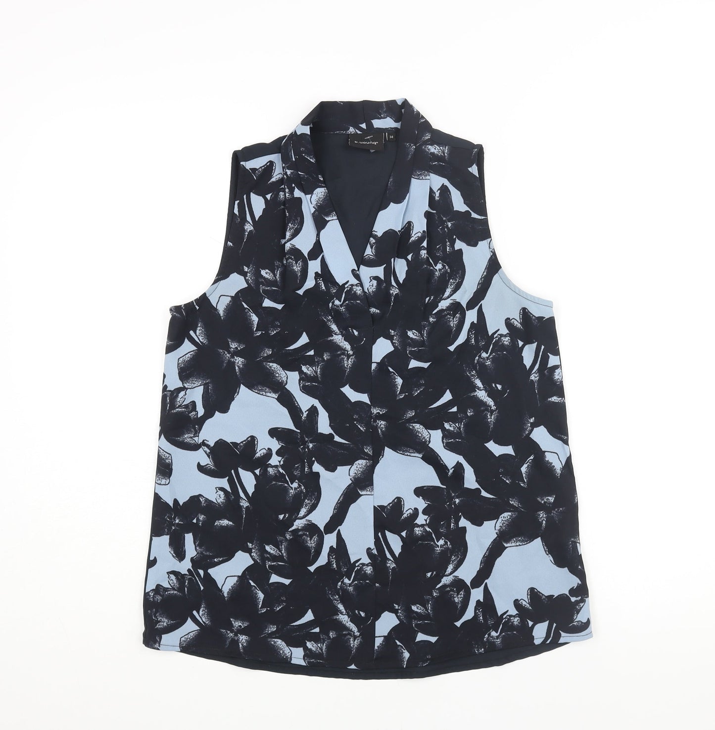 b.young Womens Blue Polyester Basic Blouse Size 6 V-Neck - Floral Print