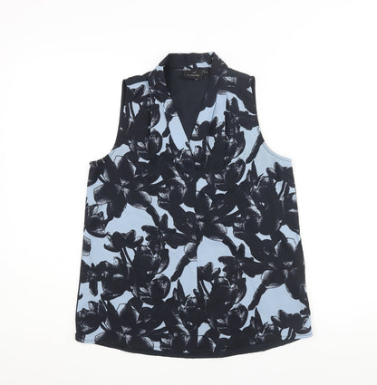 b.young Womens Blue Polyester Basic Blouse Size 6 V-Neck - Floral Print