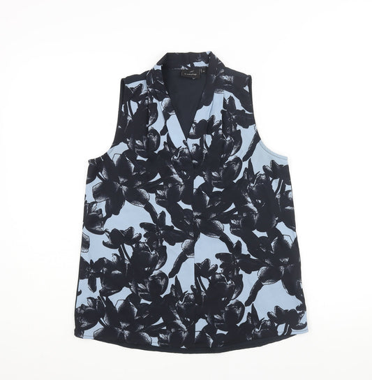 b.young Womens Blue Polyester Basic Blouse Size 6 V-Neck - Floral Print