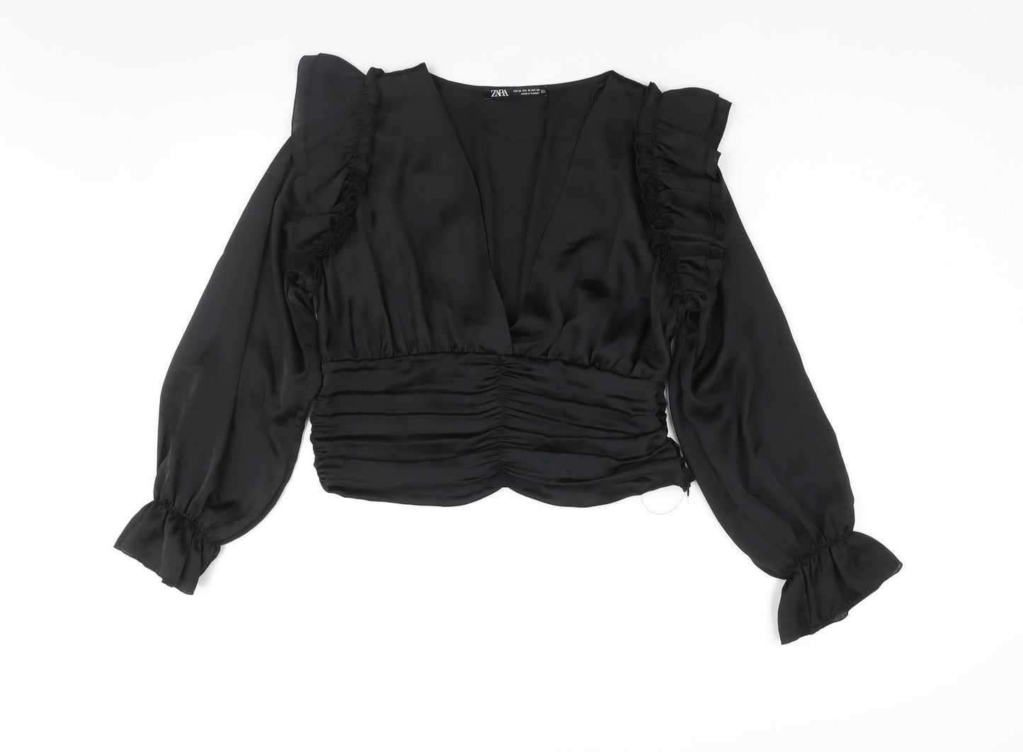 Womens UK Size M Zara Black Cropped Blouse