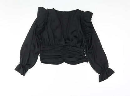 Womens UK Size M Zara Black Cropped Blouse
