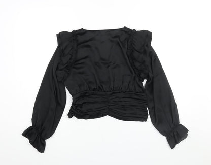 Womens UK Size M Zara Black Cropped Blouse