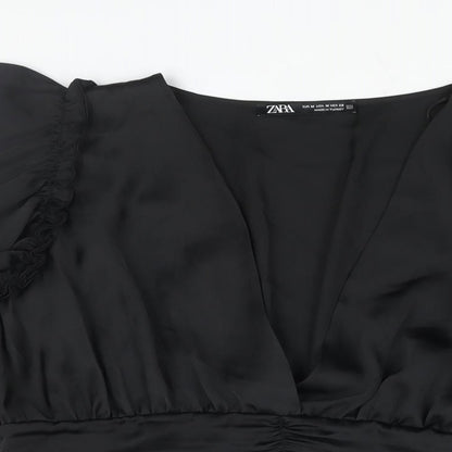 Womens UK Size M Zara Black Cropped Blouse