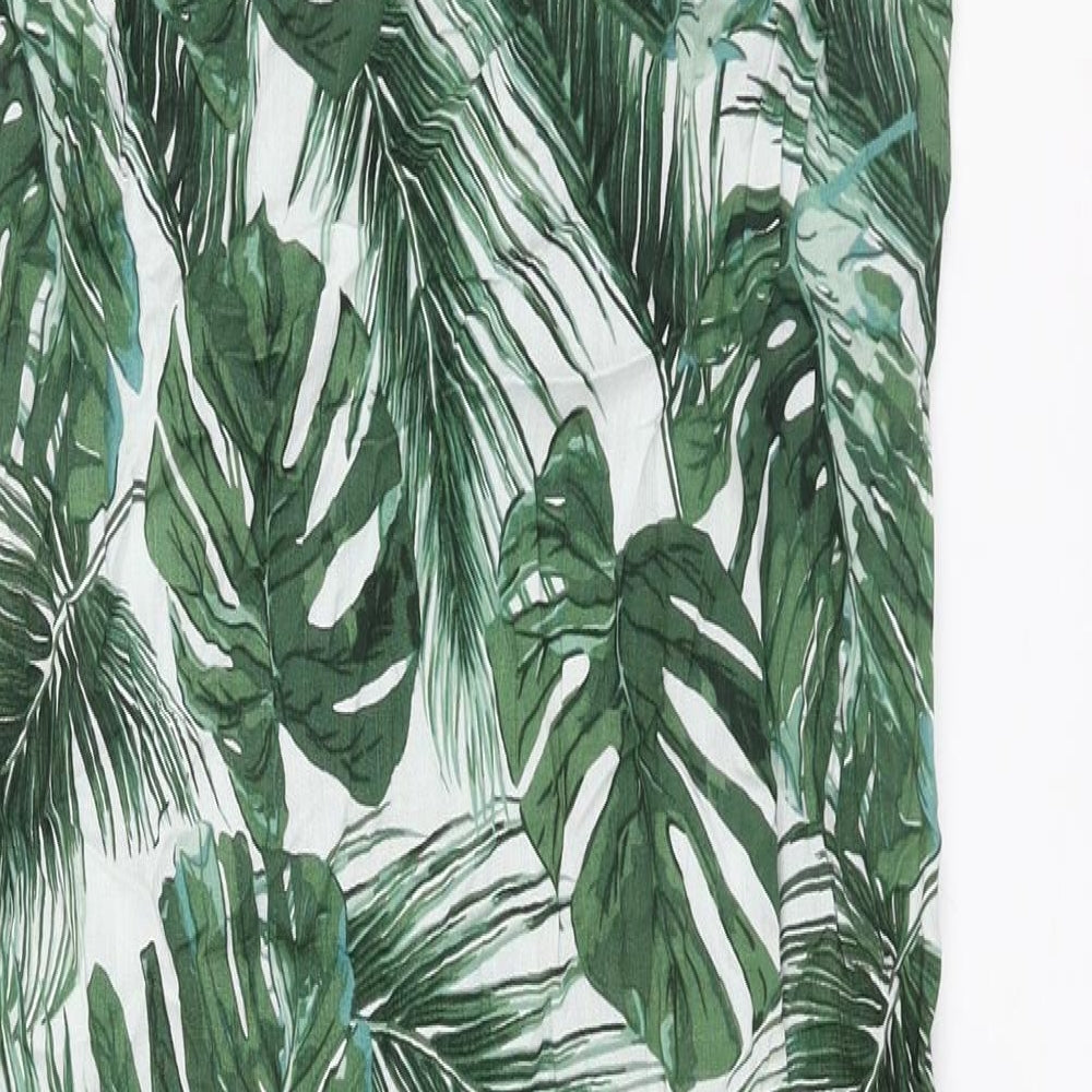 Debenhams Womens Green Geometric Viscose Shift Size 14 V-Neck Pullover - Side Slits Plant Print