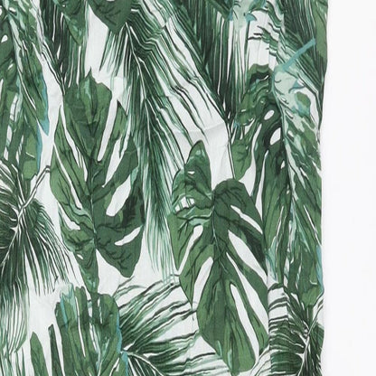 Debenhams Womens Green Geometric Viscose Shift Size 14 V-Neck Pullover - Side Slits Plant Print