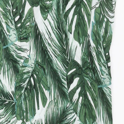 Debenhams Womens Green Geometric Viscose Shift Size 14 V-Neck Pullover - Side Slits Plant Print