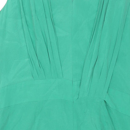 Per Una Womens Green Silk Shift Size 20 V-Neck Zip - Pleat Detail