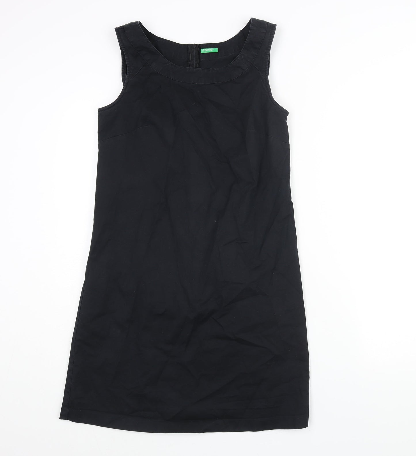 United Colors of Benetton Womens Black Cotton Shift Size M Round Neck Zip