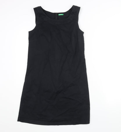 United Colors of Benetton Womens Black Cotton Shift Size M Round Neck Zip