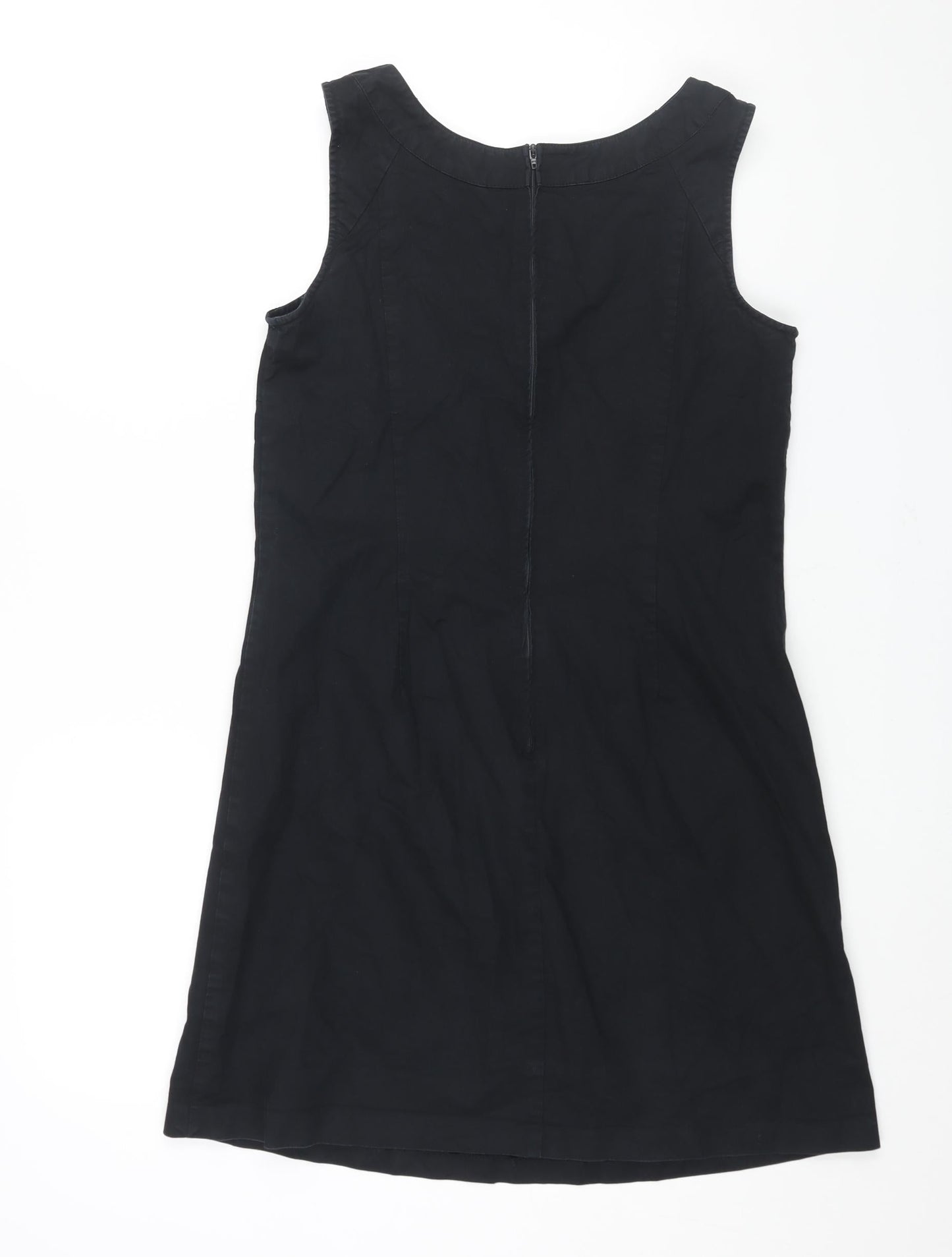 United Colors of Benetton Womens Black Cotton Shift Size M Round Neck Zip