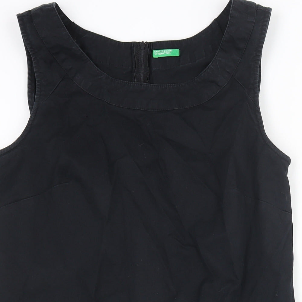 United Colors of Benetton Womens Black Cotton Shift Size M Round Neck Zip