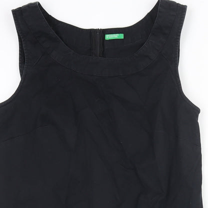 United Colors of Benetton Womens Black Cotton Shift Size M Round Neck Zip
