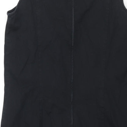 United Colors of Benetton Womens Black Cotton Shift Size M Round Neck Zip