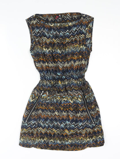 Yumi Womens Multicoloured Geometric Polyester Mini Size 8 Boat Neck Pullover