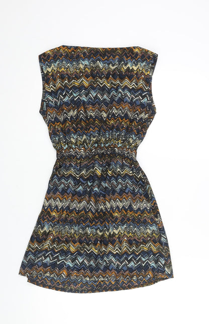 Yumi Womens Multicoloured Geometric Polyester Mini Size 8 Boat Neck Pullover