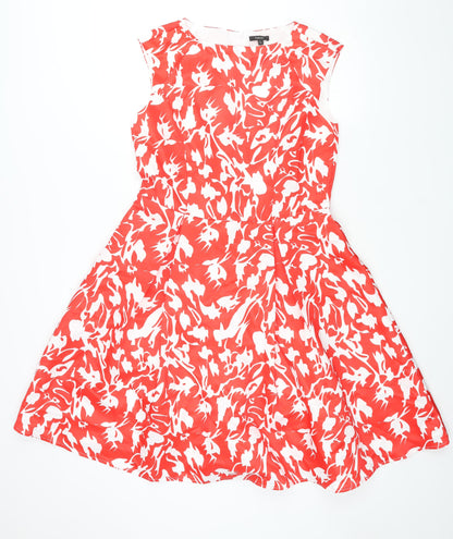 Floryday Womens Red Geometric Polyester Fit & Flare Size L Boat Neck Zip